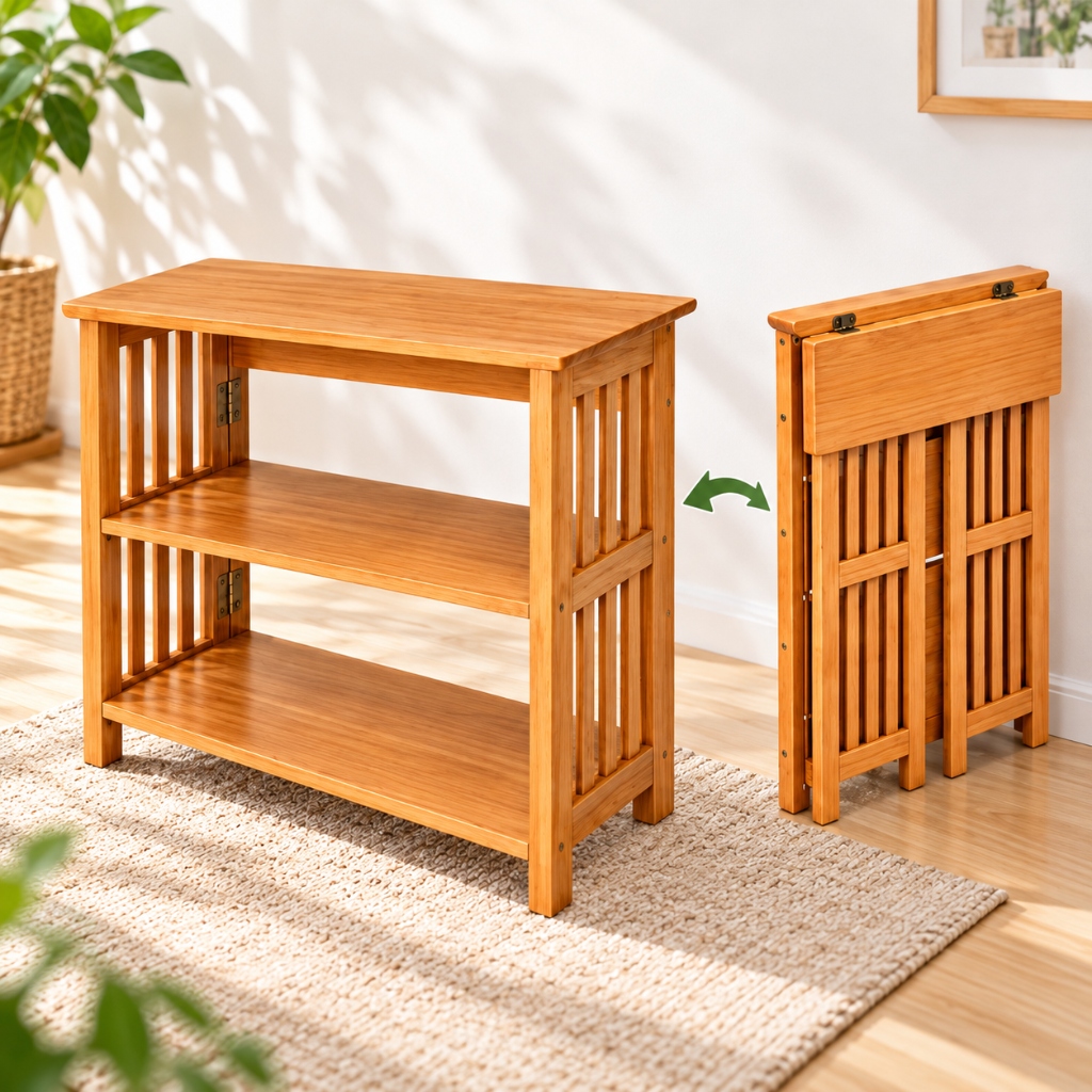 Kệ Gỗ Gấp Gọn 3 Tầng Thông Minh - 100% Gỗ Tự Nhiên Tiết Kiệm Không Gian